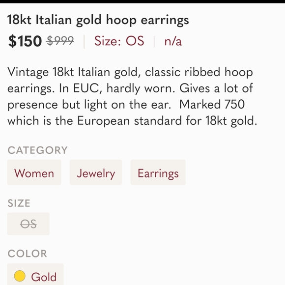 18kt Italian gold hoop earrings - Picture 7 of 7